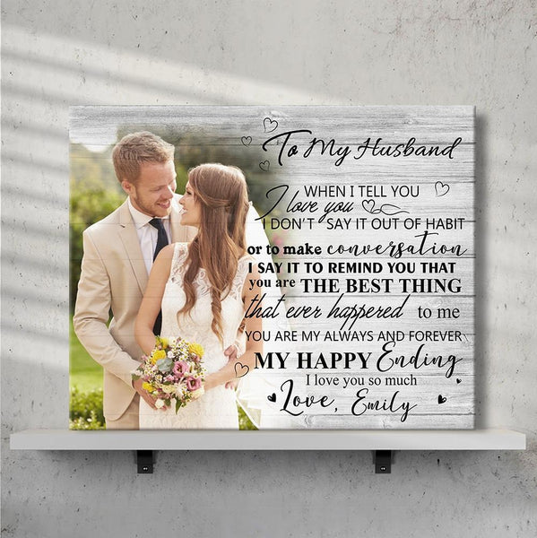 Custom Photo Wall Decor Painting Canvas With Text Horizontal Version - To My Husband