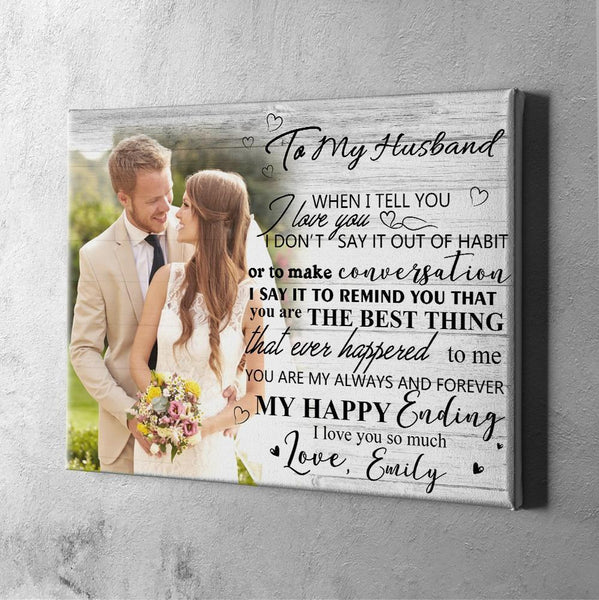Custom Photo Wall Decor Painting Canvas With Text Horizontal Version - To My Husband