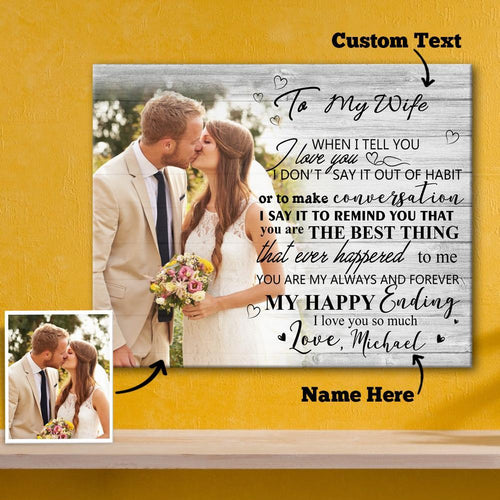 Custom Photo Wall Decor Painting Canvas With Text Horizontal Version - To Lover