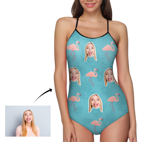 Custom Head Photo and Flamingo Women's One Piece Swimsuit
