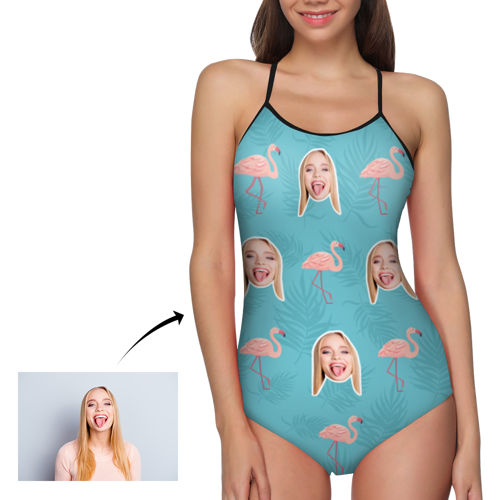 Custom Head Photo and Flamingo Women's One Piece Swimsuit