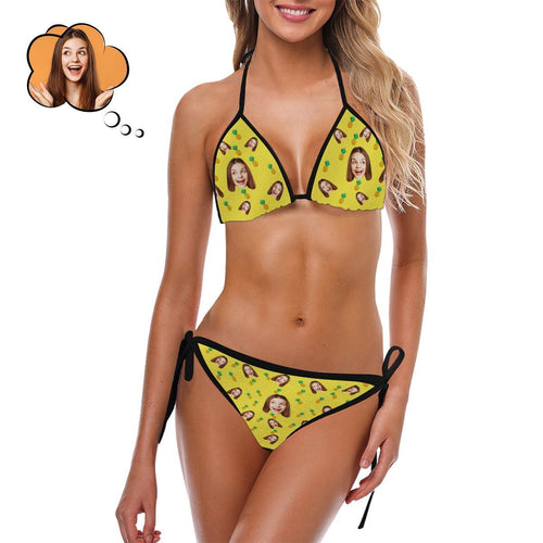 Custom Women Face Photo Bikini Sexy Suit - Pineapple