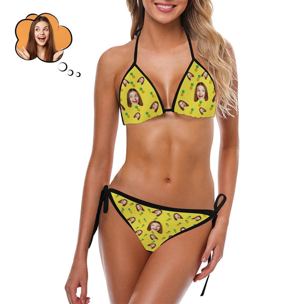 Custom Women Face Photo Bikini Sexy Suit - Pineapple
