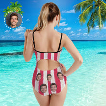 Custom Face Swimwear Women's Photo Slip One Piece Swimsuit- Artistic USA Flag