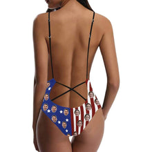 Custom Face V-Neck Bikini Women's Photo One Piece Swimsuit - American Flag