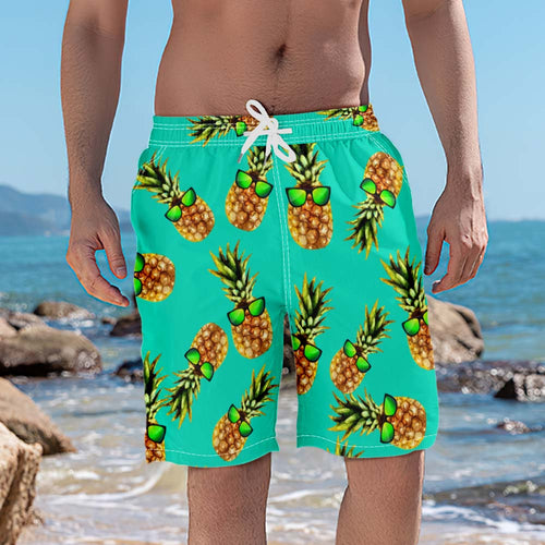 Pineapple With Sunglass Summer Men's Beach Shorts Swim Trunks - MyFaceBoxerUK