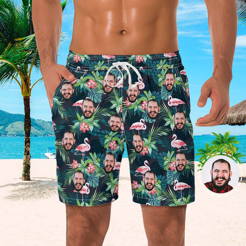 Men's Custom Face Beach Trunks Flamingo Shorts - MyFaceBoxerUK