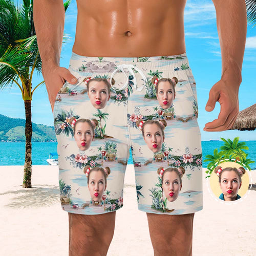 Men's Custom Face Beach Trunks Photo Shorts - MyFaceBoxerUK