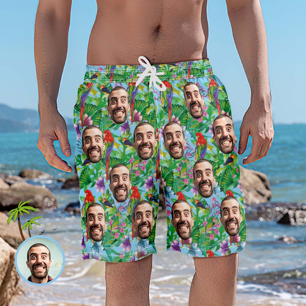 Men's Custom Face Beach Trunks Photo Shorts - Rainforest - MyFaceBoxerUK