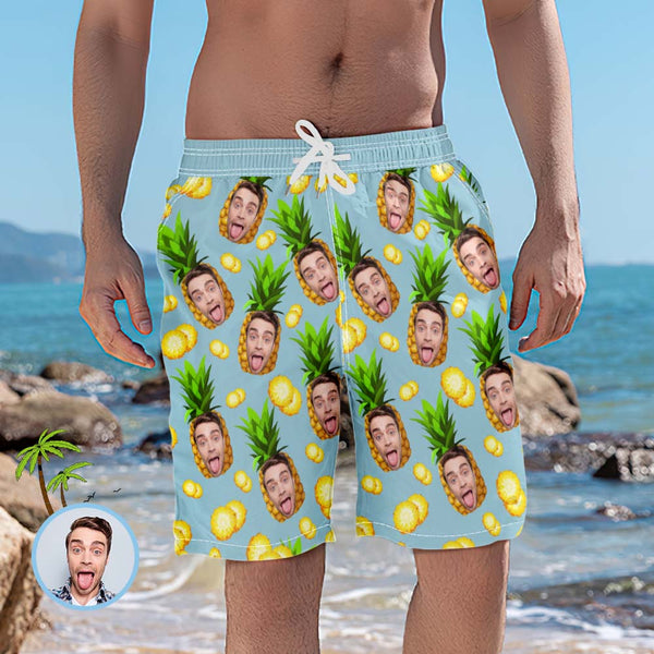 Men's Custom Face Beach Trunks Photo Shorts - Pineapple - MyFaceBoxerUK