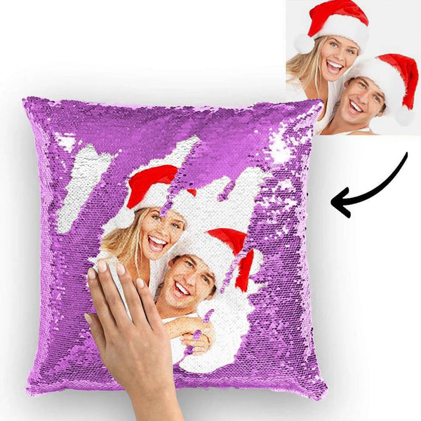 Christmas Gifts Couple Photo Personalised Magic Sequins Pillow Multicolor Shiny 15.75''*15.75''