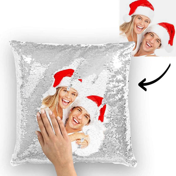 Christmas Gifts Couple Photo Personalised Magic Sequins Pillow Multicolor Shiny 15.75''*15.75''