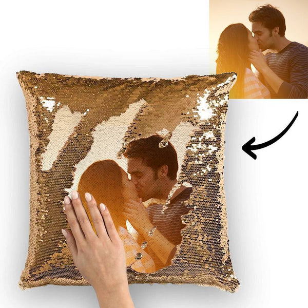 Custom Couple Photo Magic Sequins Pillow Multicolor Shiny 15.75*15.75''