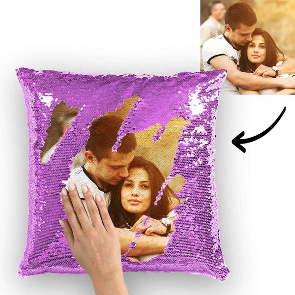 Custom Photo Magic Sequins Pillow Multicolor Shiny 15.75''*15.75''  - Father's Day Gifts
