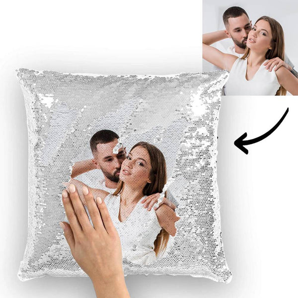 Custom Photo Magic Sequins Pillow Multicolor Shiny 15.75''*15.75''  - Father's Day Gifts