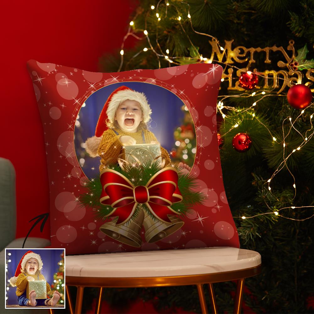 Christmas Gifts Custom Sequin Pillow Photo Pillow Red Pillow with Bells 15.75