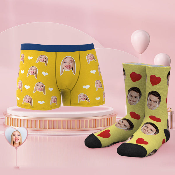 Custom Face Boxer Shorts And Socks Set Best Couple's Gift - MyFaceBoxerUK