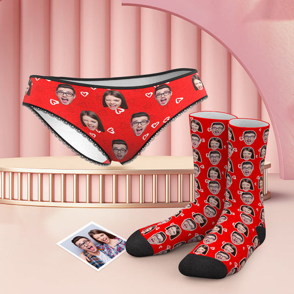 Custom Face Colorful Panties And Socks Set - Heart - MyFaceBoxerUK