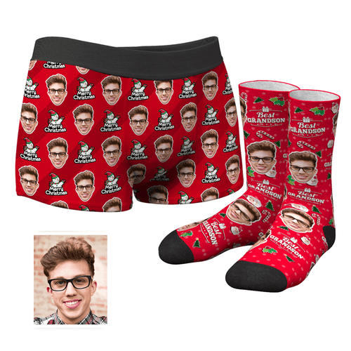 Men's Christmas Gifts Custom Snowman Face Boxer Shorts And Crew Socks Set - MyFaceBoxerUK