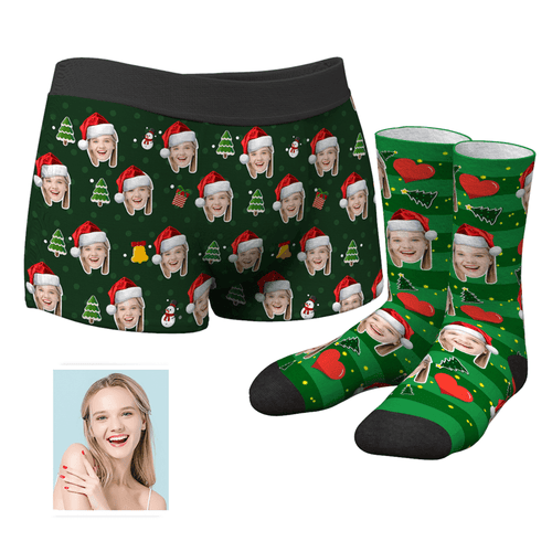 Men's Custom Christmas Boxer Shorts And Crew Socks Set - MyFaceBoxerUK