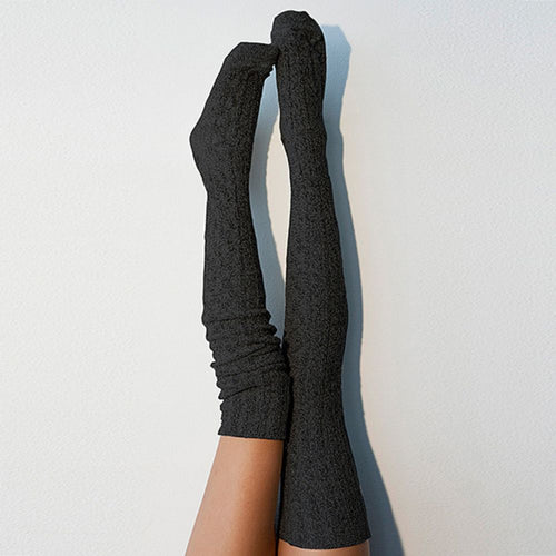 Women Winter Leg Warmers Solid Color Stockings Knitted Over The Knee Pile Socks - MyFaceBoxerUK