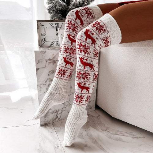 Christmas Snowflake Elk Long Tube Knitted Over The Knee Pile Women Socks - MyFaceBoxerUK
