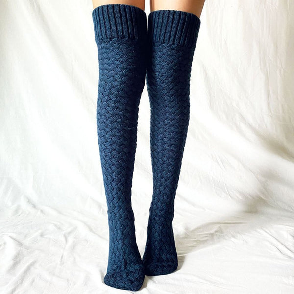 Women Winter Leg Warmers Solid Color Long Tube Over The Knee Pile Socks Knitted High Socks - MyFaceBoxerUK