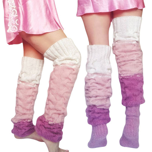 Women Winter Leg Warmers Knit Socks Multicolor Gradient Over The Knee Pile Socks - MyFaceBoxerUK