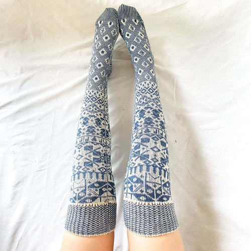 Women Winter Leg Warmers Geometric Pattern Over The Knee Socks - MyFaceBoxerUK