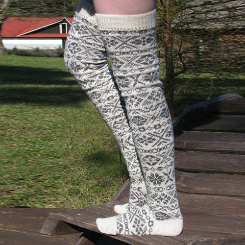 Women Winter Leg Warmers Knitted Christmas Snowflake Long Tube Over The Knee Socks - MyFaceBoxerUK